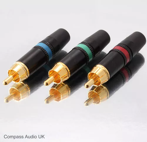 3 NEUTRIK GOLD PHONO RCA RGB Plugs for Component Video NYS373