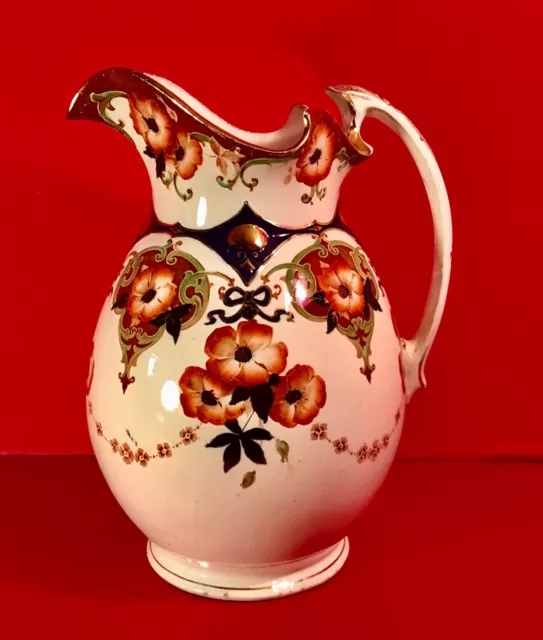 Myott Son & Co Large English Art Nouveau Water Pitcher “Brighton” Pattern c1908