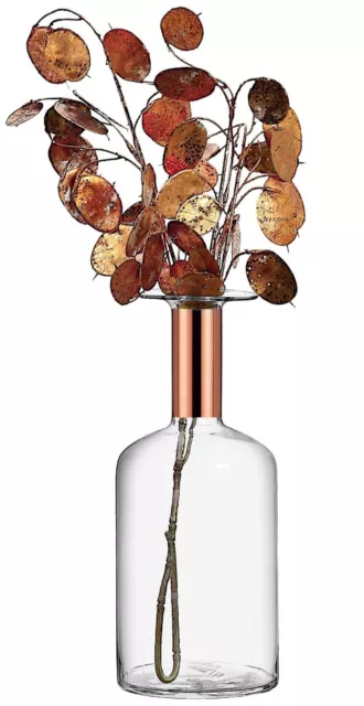 Glass Bottle Vase with Hand Painted Copper Gold Detail H25cm GIFT Single Stem