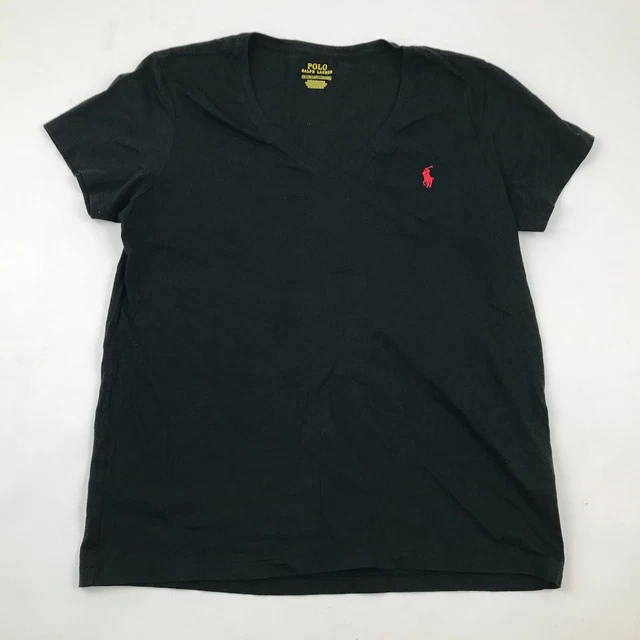 Ralph Lauren Camicia Ragazzi Taglia XL Nero Manica Corta Maglietta Scollo A V