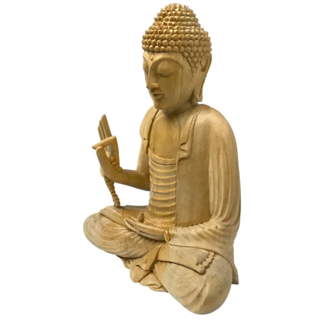 Teaching Buddha statue Dharma chakra Wheel Mudra Wood Carving Sculpture Bali Art 2