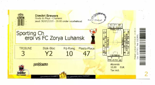 Ticket EC Sporting Charleroi - Sorja Luhansk 30.07.2015