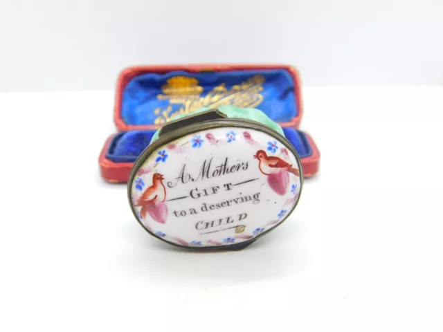 Georgian Bilston Enamel 'A Mothers Gift to a deserving Child' Patch Box c1780