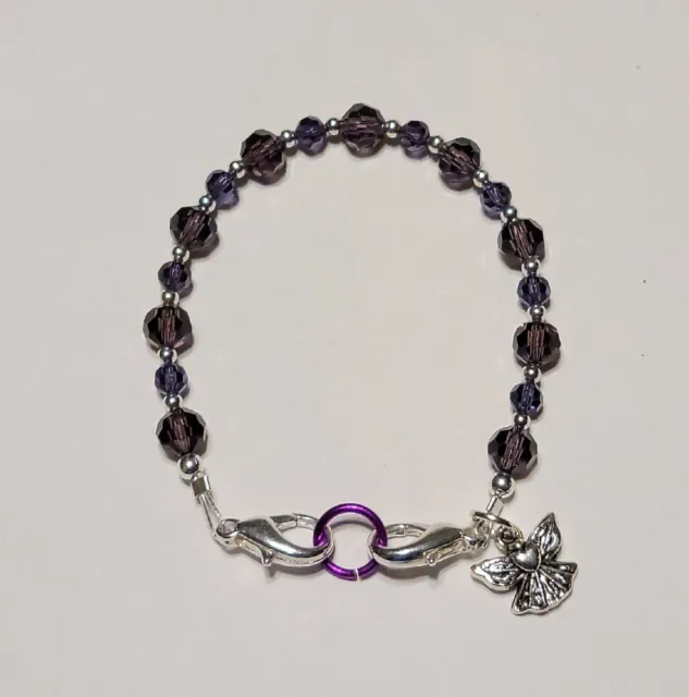 Amethyst Purple Round Crystal Glass Beads Medical Alert ID Replacement Bracelet