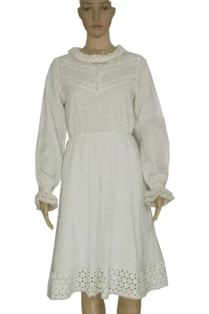 Sezane Embroidered Eyelet Ruffle Lace Long Sleeve Ivory Tunic Dress New Small S