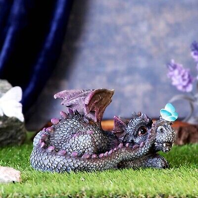 Blue/Grey Dragon & Butterfly Figurine Statue Ornament Sculpture Gift New & Boxed