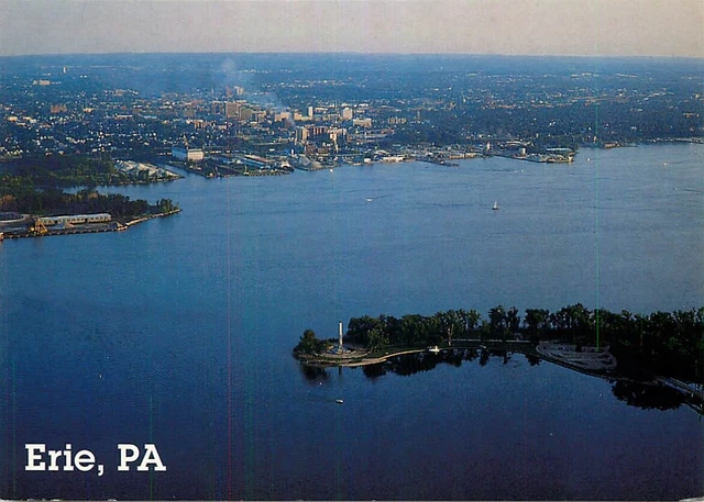 Postcard Aerial View of Presque Isle Bay Erie Pennsylvania, PA