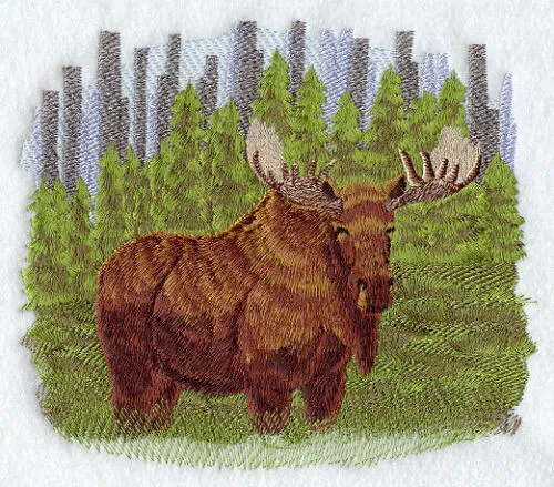 Embroidered Ladies T-Shirt - Moose in the Woods D9920 Size S - XXL