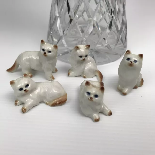 Miniature Ceramic Hand Painted Beautiful Cats ~ Set of 5 ~ Cat Animal Ornament