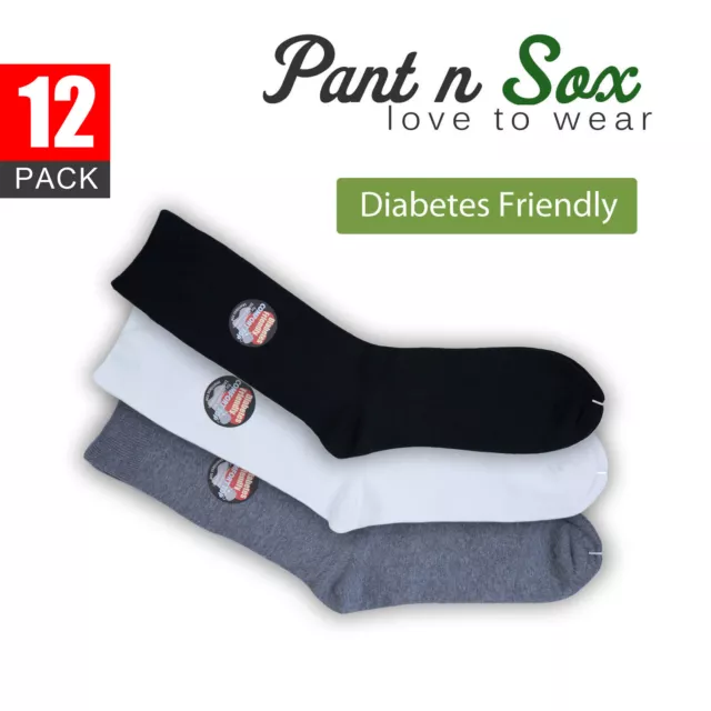 12 Pairs No Elastics Diabetes Friendly Loose Top Socks Mens 2-8 6-11 King Large