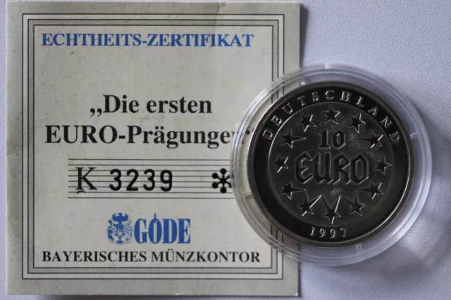 GÖDE Medaglia Moneta LE PRIME CONIAZIONI EURO 10 Euro 1997 ARGENTO NUOVO