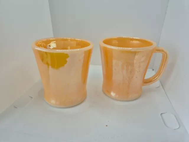 Anchor Hocking Usa Fire King Peach Lustre Pyrex Coffee Mugs X2 Vintage