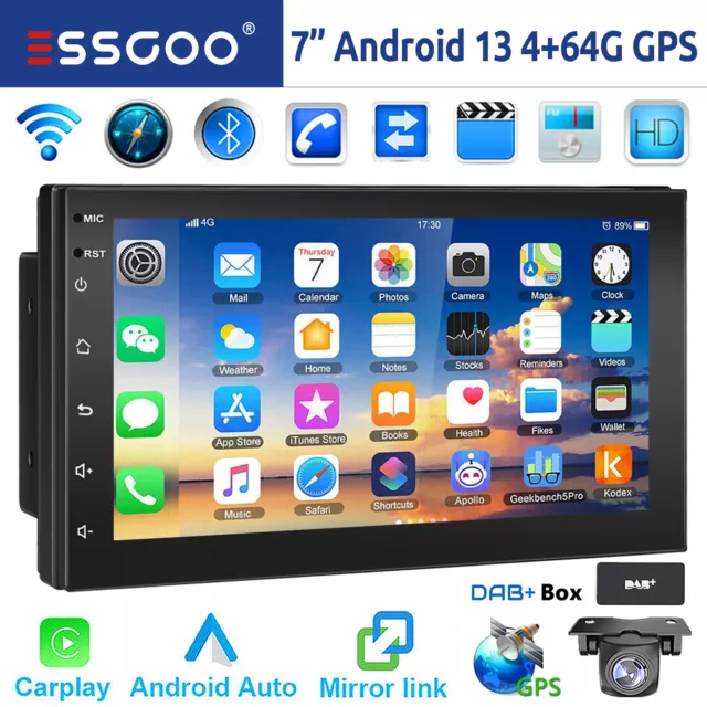 2 DIN Android 13 4+64G Carplay Radio de coche DAB+ Bluetooth GPS NAVEGACIÓN WiFi RDS HD KAM