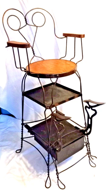 Shoeshine Chair Antique Original Twisted Wire WROUGHT IRON Barber Chair Mancave