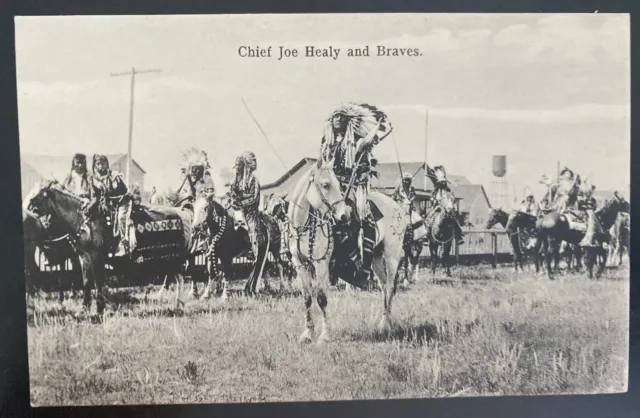 Mint Real Picture Postcard Native American Indian Chief Joe Healy & Braves