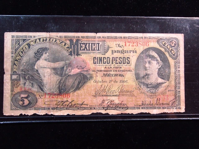 MEXICO 5 Pesos 1906 PS257 Christopher Columbus Banco Nacional 3806# MONEY