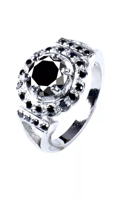 4.54+Ct Black Color Moissanite Round 925 Sterling Silver Engagement Ring Size 8