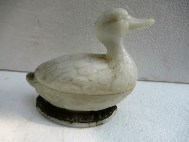 Antique Français Eapg Vallerysthal Lait Verre Debout Canard Couvert Beurrier " F