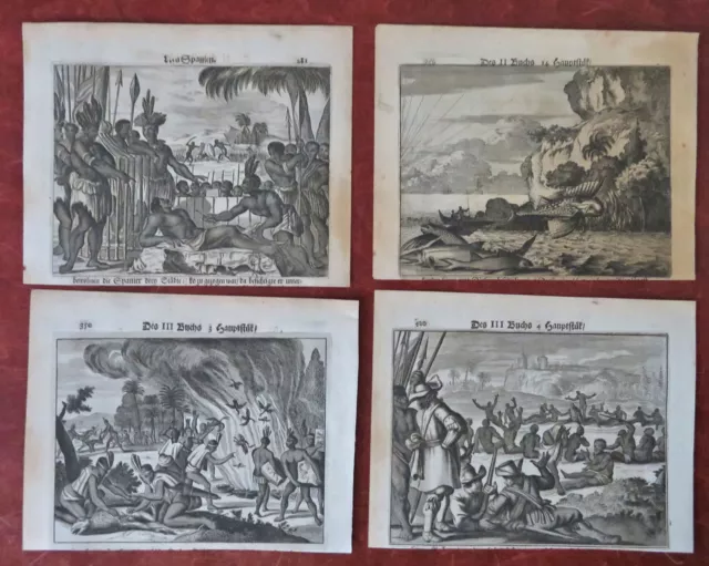 South America Indigenous Peoples Animal Sacrifice c. 1600's Lot x 4 prints