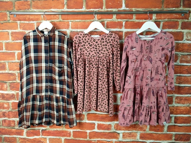 Girl Bundle Age 5-6 Year Next H&M Mantaray Long Sleeve Dress Leopard Check 116Cm