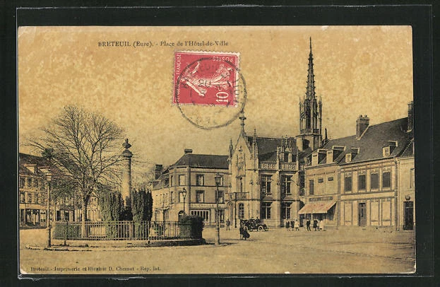 CPA Breteuil, Place de l´Hotel-de-Ville 1907