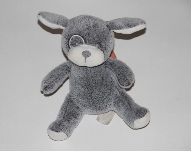 TOM ET KIDDY  doudou peluche CHIEN GRIS CHINE BLANC COCARD Bisous d'ange