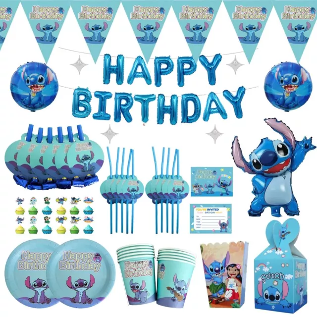 Lilo Stitch Birthday Decorations Disposable Tableware Set Paper Plates Banner