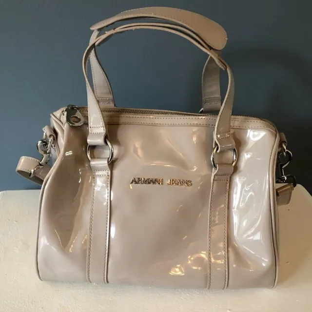 Armani Jeans Bowling Crossbody Bag Faux Patent Leather Handbag Purse Convertible