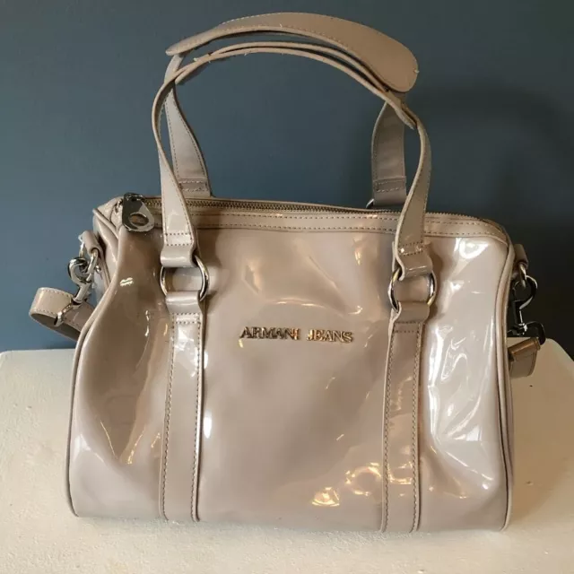 Armani Jeans Bowling Crossbody Bag Faux Patent Leather Handbag Purse Convertible