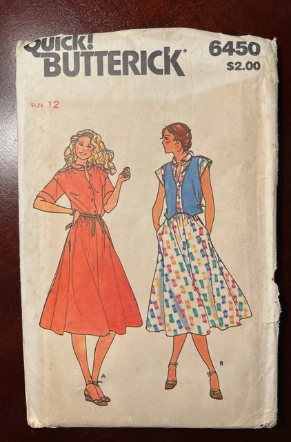 VTG Butterick 6450 Misses Loose Fitting Casual Dress & Vest Pattern Sz 12 UNCUT