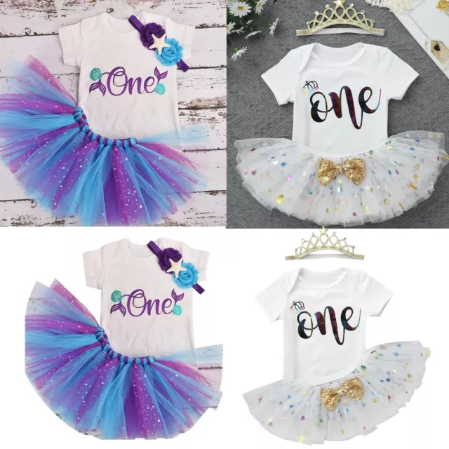 Toddler Baby Girls 1st Birthday Party Outfit Dress Romper Top Tutu Skirt Clothes