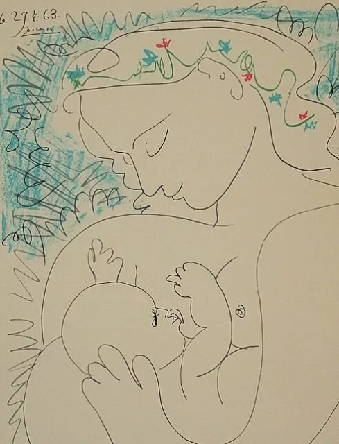 Pablo Picasso: Maternidad, Litografía Firmado 3