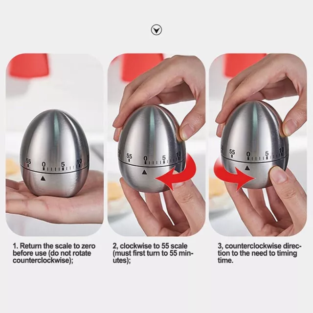 Stainless Steel Cooking Timer Egg Shape Mechanical Visual Countdown Kitchen 2