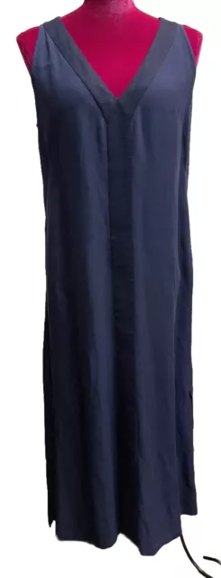 Lafayette 148 New York Womens Navy Blue Maxi Dress V-Neck Sleeveless Size S