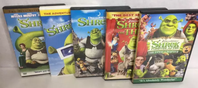 LOT OF 5 Complete Shrek Movies Series DVD Collection 1 & 3D & 2 & 3 & 4 ...