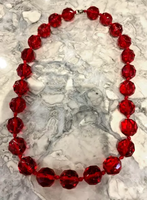 Antique Art Deco Czech Ruby Red Cherry Faceted Necklace