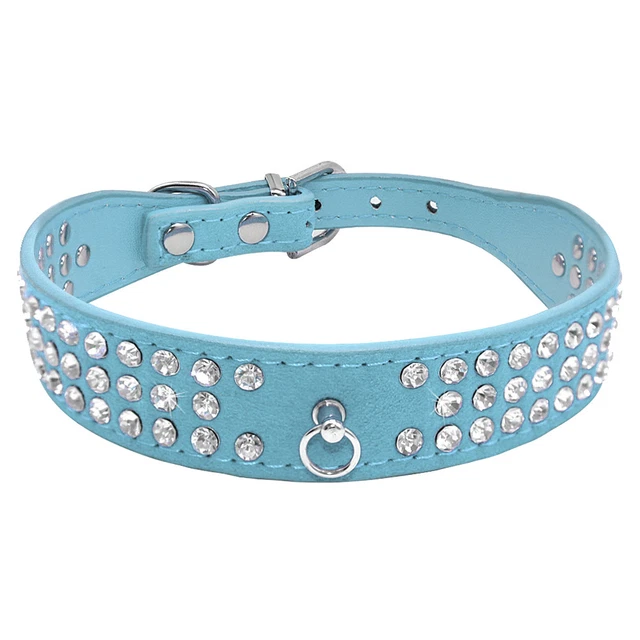 Bling Rhinestone Leather Dog Collar Cute Crystal Diamond Bows Cat Puppy Necklace