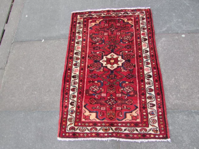 Vintage Hand Made Traditional Rug Oriental Wool Red Small Rug 105x72cm