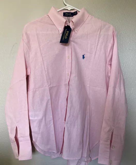 POLO Ralph Lauren Womens Linen pink long Sleeve-button down-M