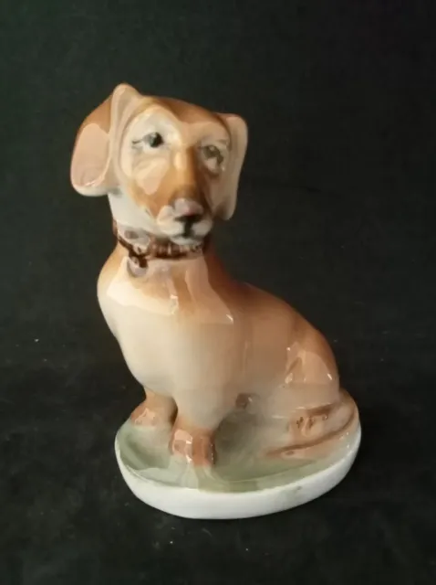 Rare Zsolnay Potteries Hungary Miniature Dachshund Wiener Dog Ornament 3" Tall