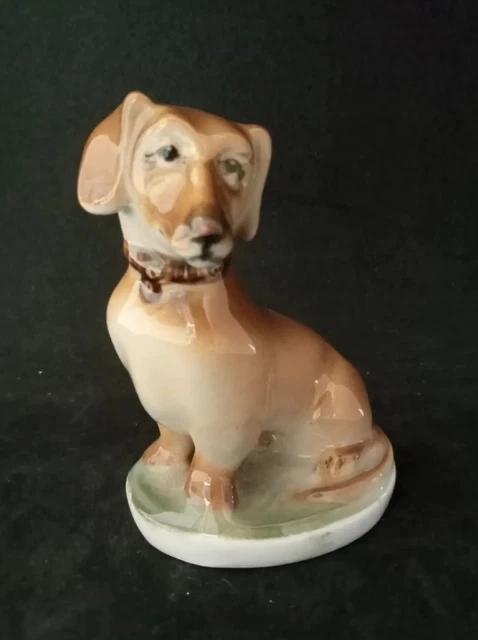 Rare Zsolnay Potteries Hungary Miniature Dachshund Wiener Dog Ornament 3" Tall Rare Zsolnay Potteries Hungary Miniature Dachshund Wiener Dog Ornament 3" Tall
