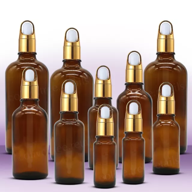 Amber Glass Dropper Bottle with GOLD Flower Basket Shape Pipette Bulk Wholesale