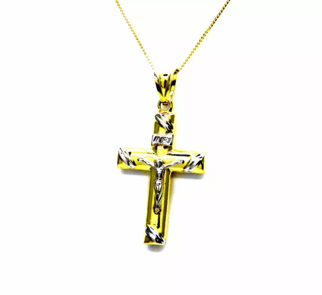 Collar Cruz Con Cristo Oro 18K 750 (1000) Collar Veneciano Cruz Bicolor