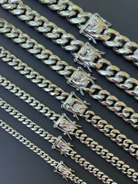 Real Solid Stainless Steel Miami Cuban Link Chain Necklace Or Bracelet Box Clasp