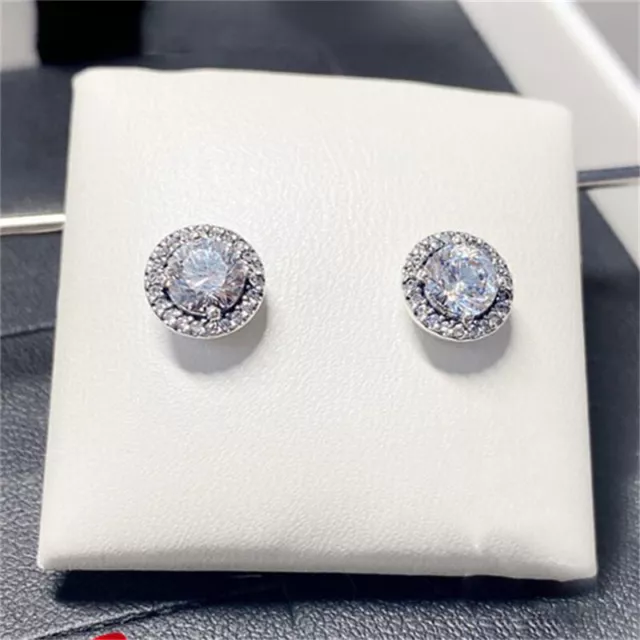 New Authentic 925 Sterling Silver Clear Sparkling Elegance Stud Earrings
