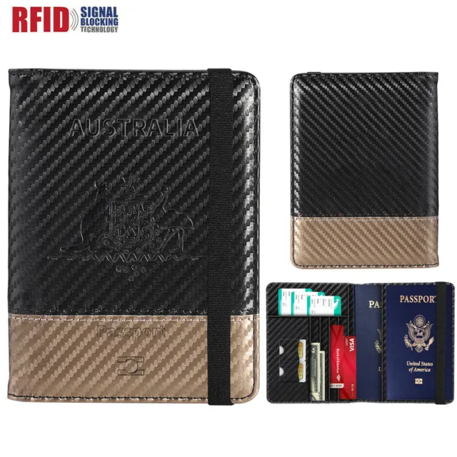 Travel Passport Card Wallet Holder Case RFID Blocking Carbon Fiber Pouch Cover