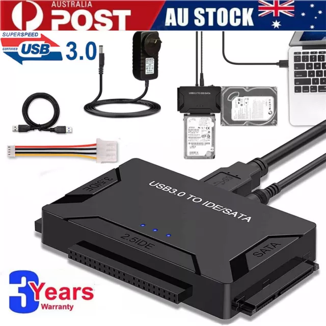 USB 3.0 to IDE SATA 2.5"/3.5" Hard Drive External Adapter Converter Cable Kit AU