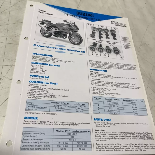 Suzuki TL1000S 1997 1998 1999 TL1000 S Scheda Tecnica Motocicletta Prop Tls 1000