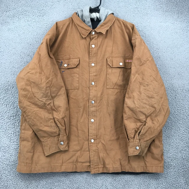 Dickies Jacket Adult 2XL Brown Solid Trucker Long Sleeve Button Up Hoodie 28374