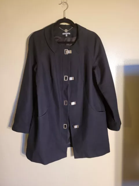 Anne Klein New York Cotton Blazer Jacket Coat  Hook Closure Black Size L